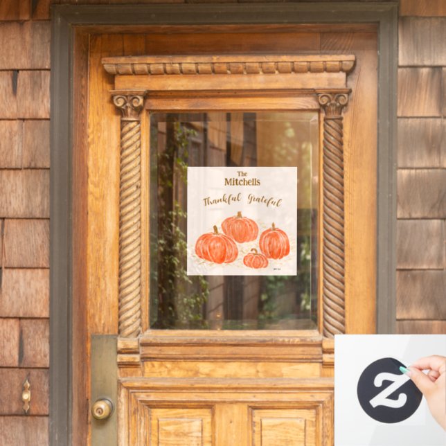 Watercolor Pumpkin Carving PERSONALIZE NAME Window Cling (Home Door)