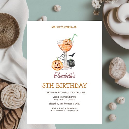 Watercolor Pumpkin Cocktail Halloween Birthday   Invitation