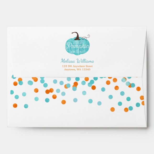 Watercolor Pumpkin Confetti Fall Boy Baby Shower Envelope (Back (Top Flap))