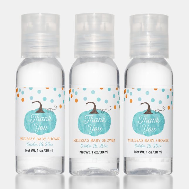 Watercolor Pumpkin Confetti Fall Boy Baby Shower Hand Sanitizer (Set)