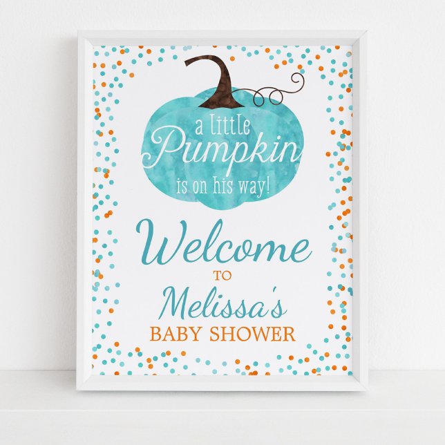 Watercolor Pumpkin Confetti Fall Boy Baby Shower Poster (Creator Uploaded)