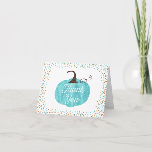 Watercolor Pumpkin Confetti Fall Boy Baby Shower Thank You Card