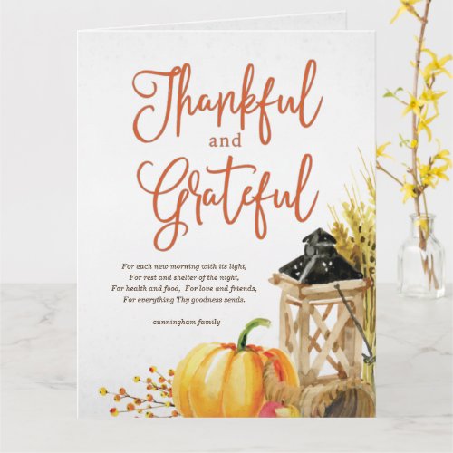 Watercolor Pumpkin Cornucopia Thanksgiving Poem Card