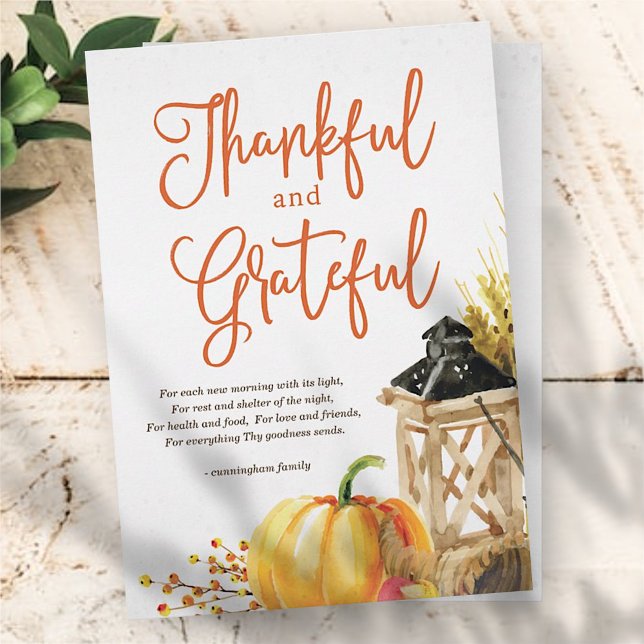 Watercolor Pumpkin Cornucopia Thanksgiving Poem Holiday Card (Creator Uploaded)