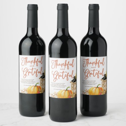 Watercolor Pumpkin Cornucopia Thanksgiving Poem Wine Label