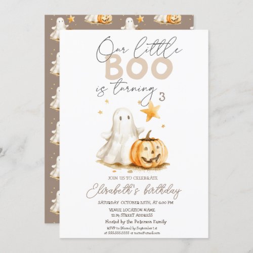 Watercolor Pumpkin Cute Ghost Boo Halloween Invitation