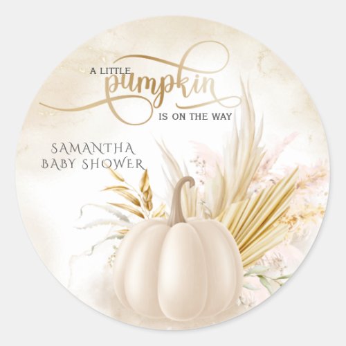 Watercolor Pumpkin elegant gold fall Baby Shower Classic Round Sticker