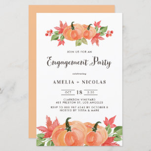 Watercolor Pumpkin Engagement Party Invitatation