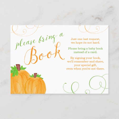Watercolor Pumpkin Fall Baby Shower Bring a Book Enclosure Card