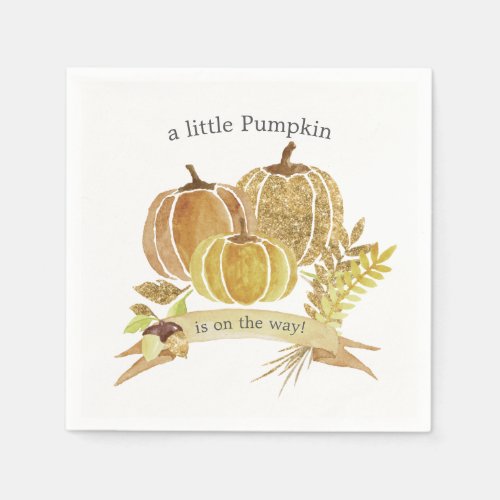 Watercolor Pumpkin Fall Baby Shower Napkins