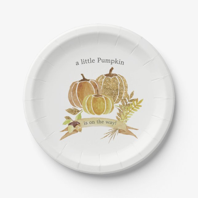 Watercolor Pumpkin Fall Baby Shower Paper Plate (Front)
