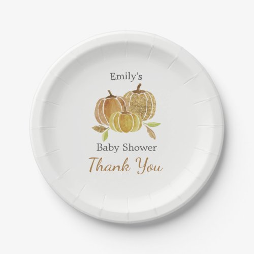 Watercolor Pumpkin Fall Baby Shower Paper Plates