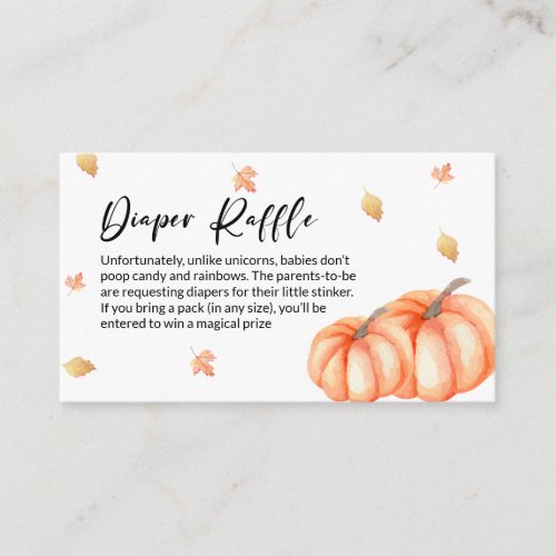 Watercolor Pumpkin Fall Leaves Diaper Raffle  Enclosure Card