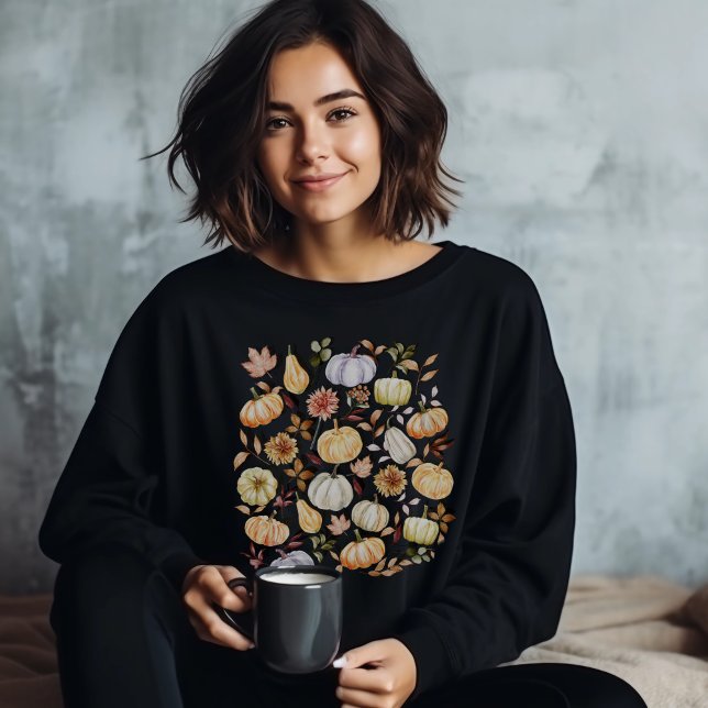 Watercolor Pumpkin Fall Leaves T-Shirt Sweatshirt (Creator Uploaded)