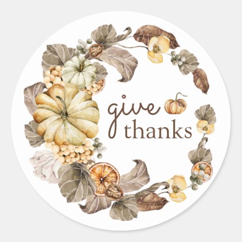 Watercolor Pumpkin Fall Leaves Thanksgiving Classi Classic Round Sticker