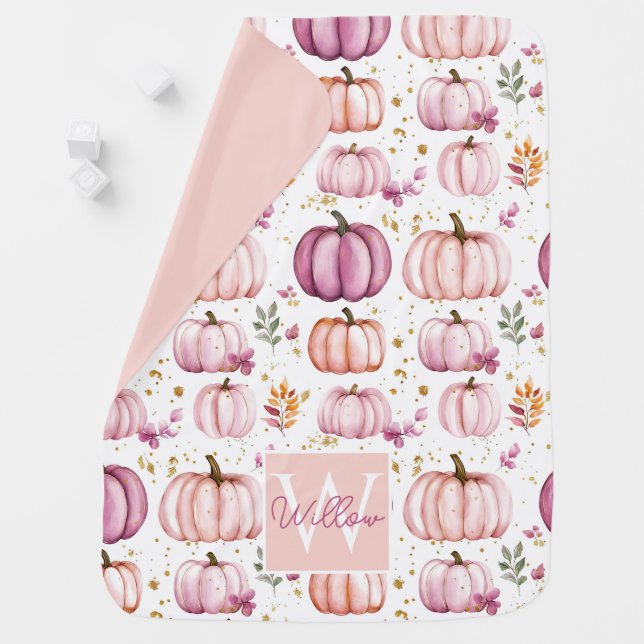 Watercolor Pumpkin Fall Pattern Baby Blanket (In Situ)