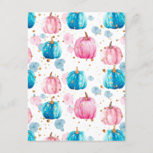 watercolor pumpkin fall pattern postcard