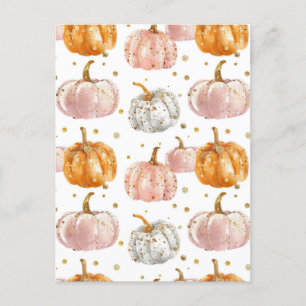 watercolor pumpkin fall pattern  postcard