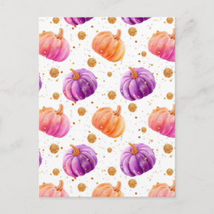 watercolor pumpkin fall pattern postcard