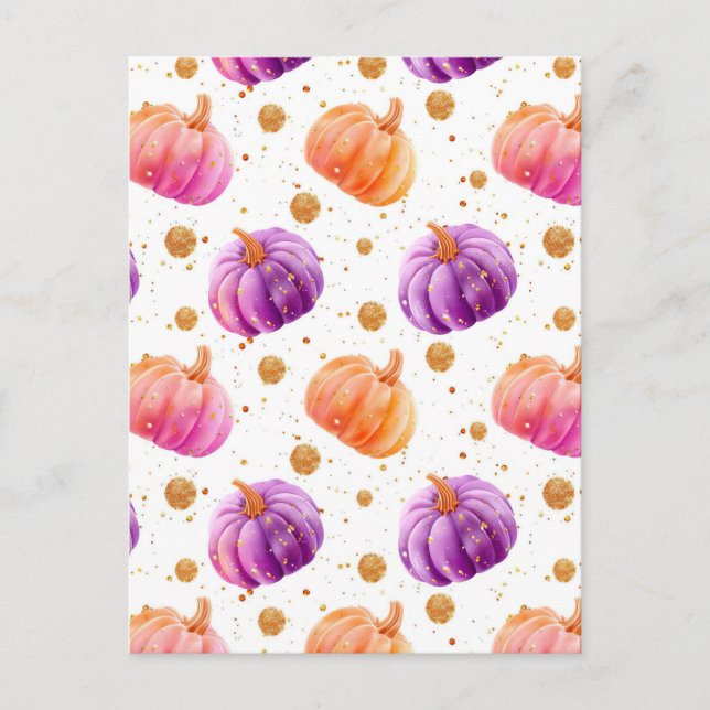 watercolor pumpkin fall pattern  postcard (Front)