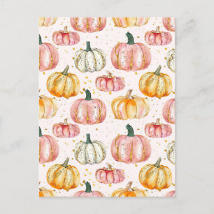 watercolor pumpkin fall pattern postcard