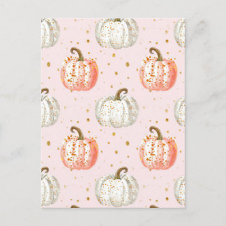 watercolor pumpkin fall pattern postcard