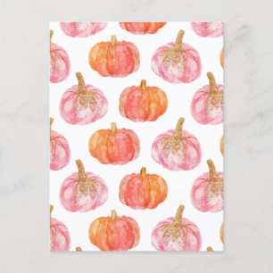 watercolor pumpkin fall pattern postcard