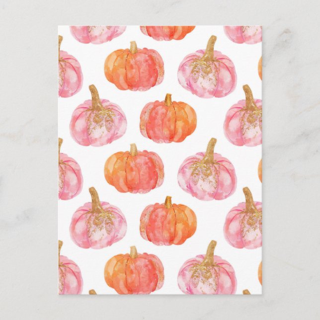 watercolor pumpkin fall pattern  postcard (Front)