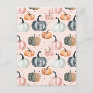 watercolor pumpkin fall pattern  postcard
