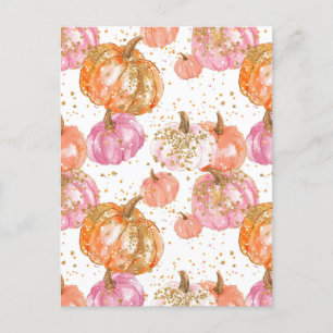 watercolor pumpkin fall pattern postcard