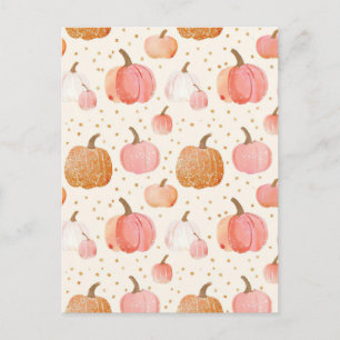 watercolor pumpkin fall pattern  postcard