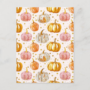 watercolor pumpkin fall pattern postcard