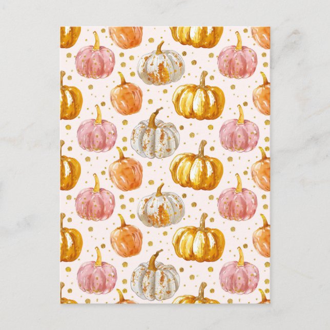 watercolor pumpkin fall pattern  postcard (Front)