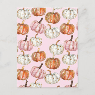 watercolor pumpkin fall pattern postcard