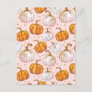 watercolor pumpkin fall pattern postcard