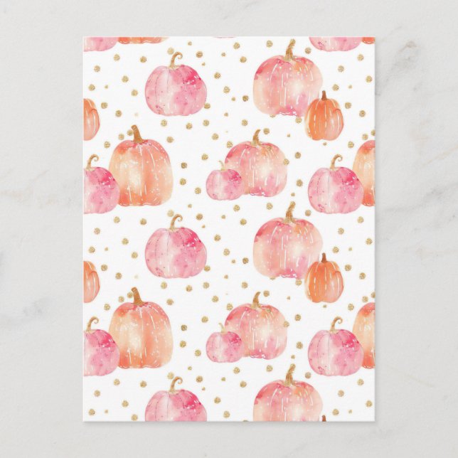 watercolor pumpkin fall pattern  postcard (Front)