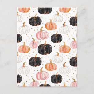 watercolor pumpkin fall pattern  postcard