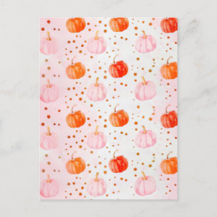 watercolor pumpkin fall pattern postcard