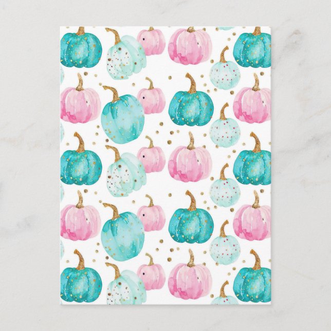 watercolor pumpkin fall pattern  postcard (Front)