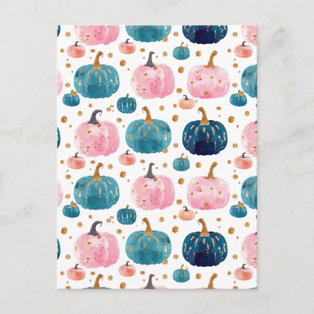 watercolor pumpkin fall pattern  postcard (Front)