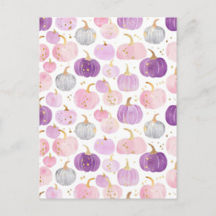 watercolor pumpkin fall pattern postcard