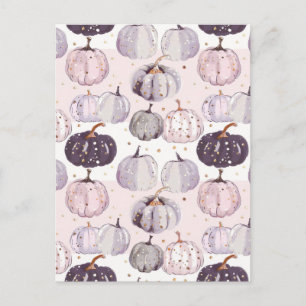 watercolor pumpkin fall pattern postcard