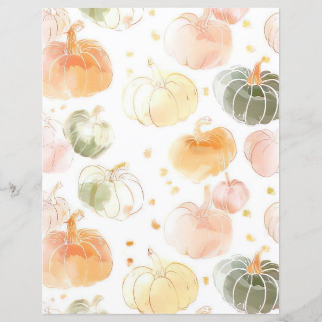 watercolor pumpkin fall pattern scrapbook paper (Front)