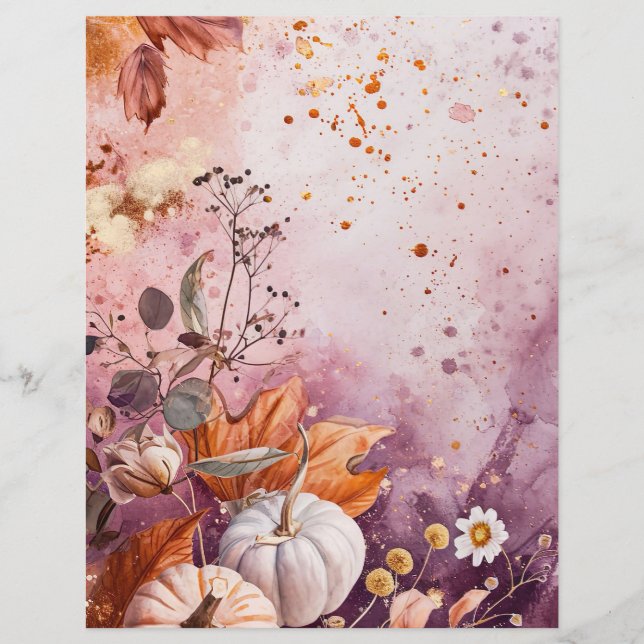 watercolor pumpkin fall pattern scrapbook paper (Front)