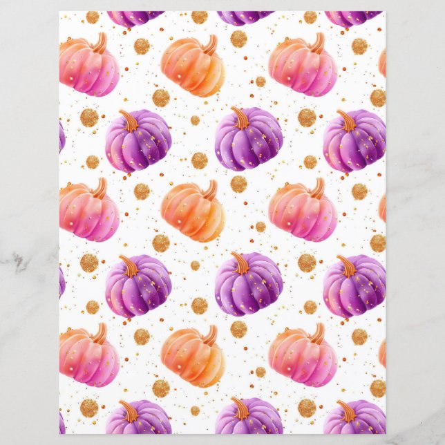 watercolor pumpkin fall pattern scrapbook paper (Front)