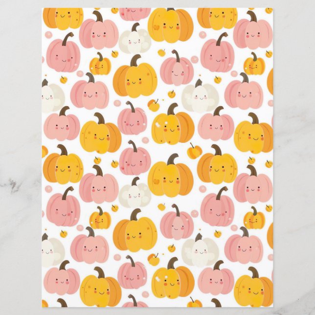 watercolor pumpkin fall pattern scrapbook paper (Front)