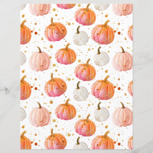 watercolor pumpkin fall pattern scrapbook paper (Front)