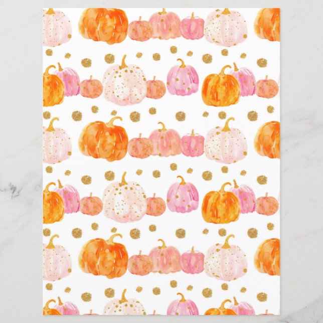 watercolor pumpkin fall pattern scrapbook paper (Front)