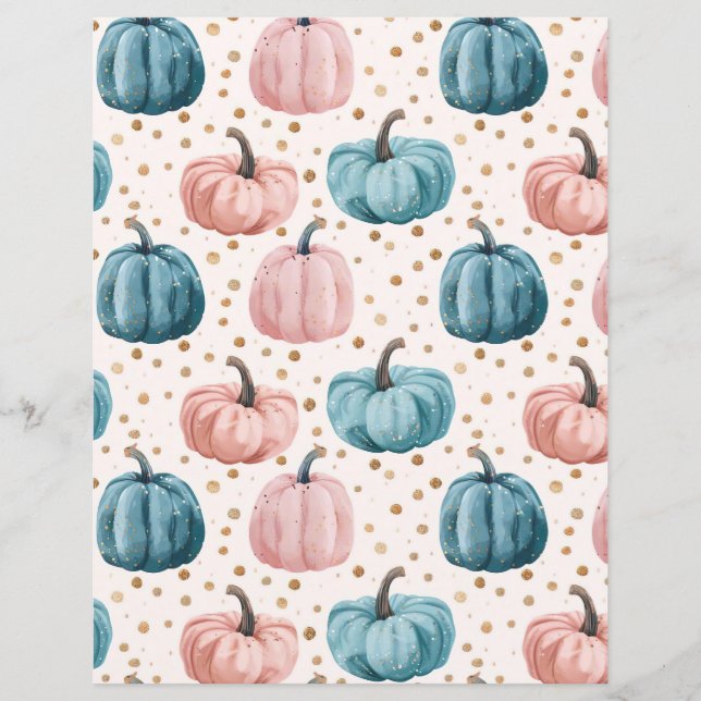 watercolor pumpkin fall pattern scrapbook paper (Front)
