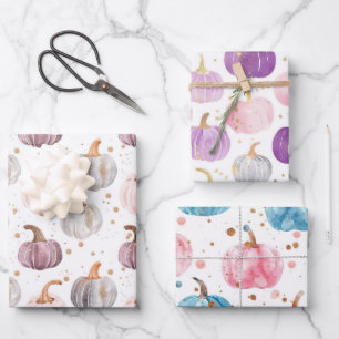 Watercolor Pumpkin Fall Pattern Wrapping Paper Sheets